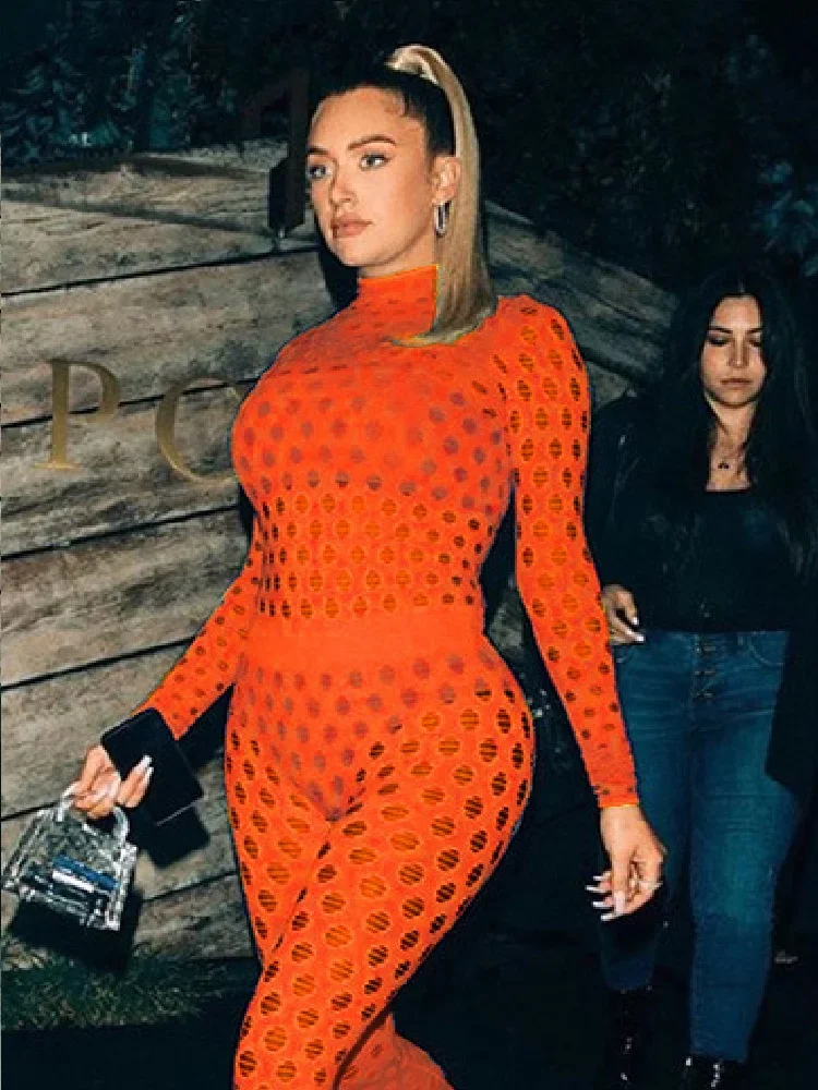 Breathable Mesh Sports Suit, Sexy Perspective, Close-fitting, High Neck Hole, Knitted Mesh, Street Fashion Trend - Image 3