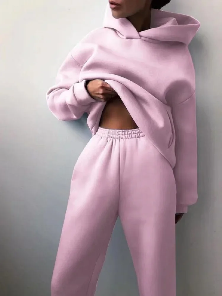 2024 Trend Casual Fashion Thickened Long-sleeved Sweater Pants Two-piece Cap Suit - Image 6
